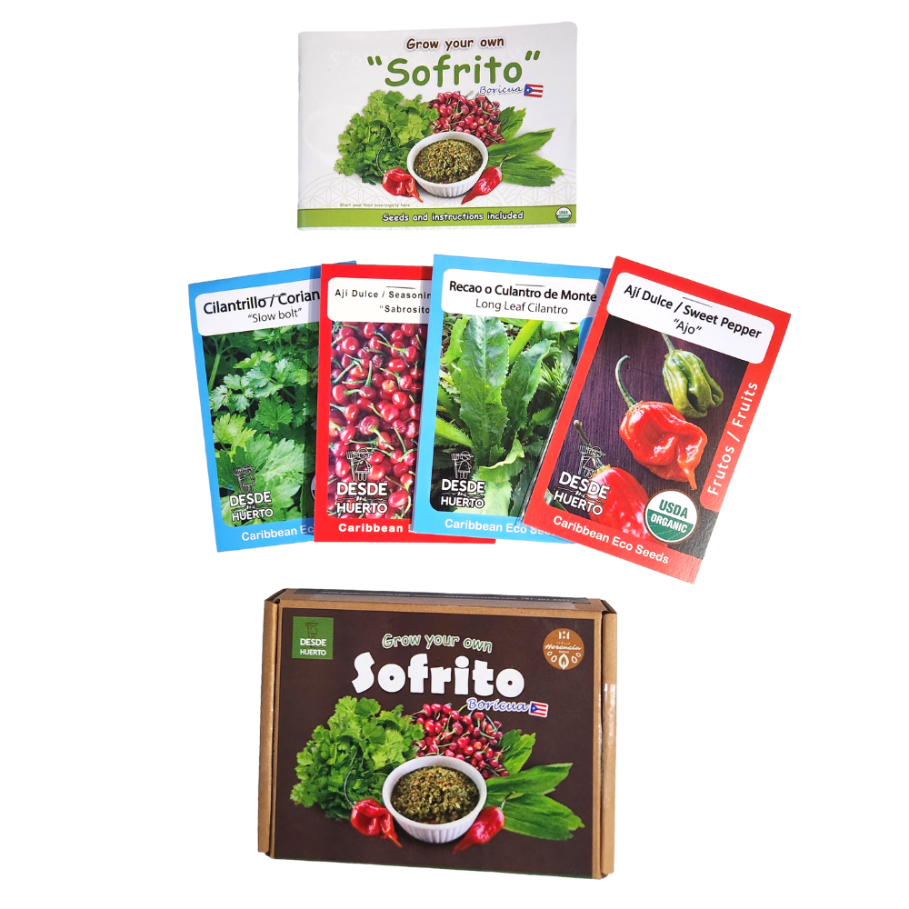 Combo Sofrito Boricua - Semillas Sofrito Puertorriqueño - Herencia Boricua semillas - Semillas de cilantro - Semillas de ají dulce - Semillas de culantro - Receta Sofrito Puertorriqueño - Sofrito caribeño - Semillas para sofrito - Cultivar Sofrito Boricua