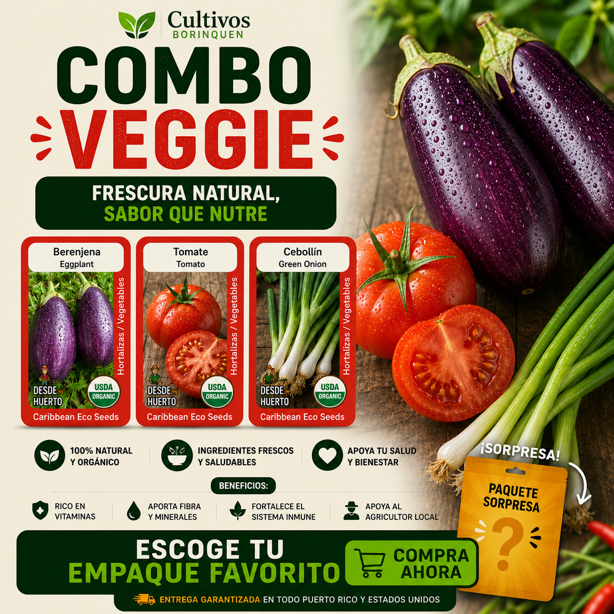Combo Veggie con semillas de berenjena, tomate y cebollín