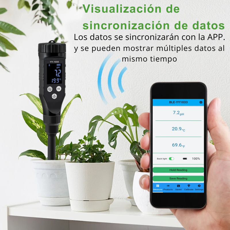 Medidor de pH del suelo - Medidor de temperatura del suelo - Medidor inteligente Bluetooth - Herramienta de jardinería - Comprobador de pH - Medidor de suelo para plantas - Electrodo reemplazable - Medidor de pH para invernaderos - Cultivo en macetas - Herramienta de agricultura