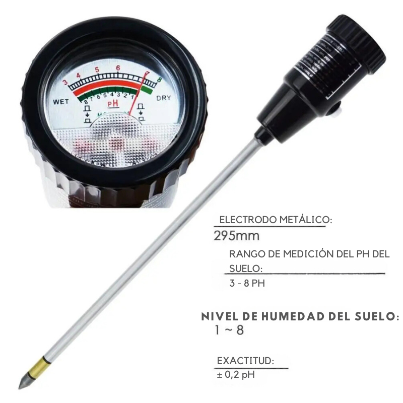 Medidor de PH del suelo con sonda de electrodo