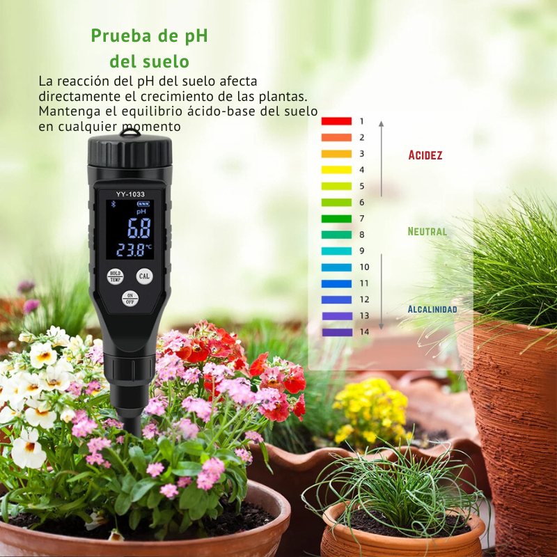 Medidor de pH del suelo - Medidor de temperatura del suelo - Medidor inteligente Bluetooth - Herramienta de jardinería - Comprobador de pH - Medidor de suelo para plantas - Electrodo reemplazable - Medidor de pH para invernaderos - Cultivo en macetas - Herramienta de agricultura