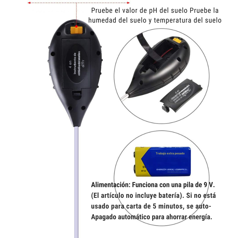 probador de pH del suelo - medidor de humedad - herramienta de jardinería - cuidado de plantas - medidor de luz - suelo ácido - suelo alcalino - cultivo de plantas - jardín interior - agricultura sostenible