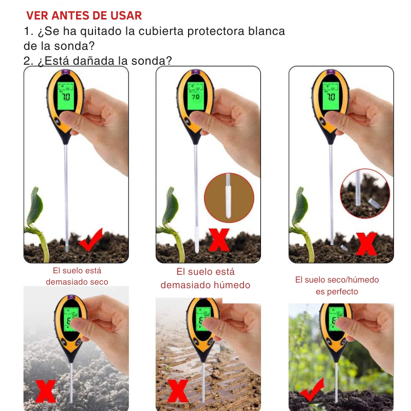 probador de pH del suelo - medidor de humedad - herramienta de jardinería - cuidado de plantas - medidor de luz - suelo ácido - suelo alcalino - cultivo de plantas - jardín interior - agricultura sostenible