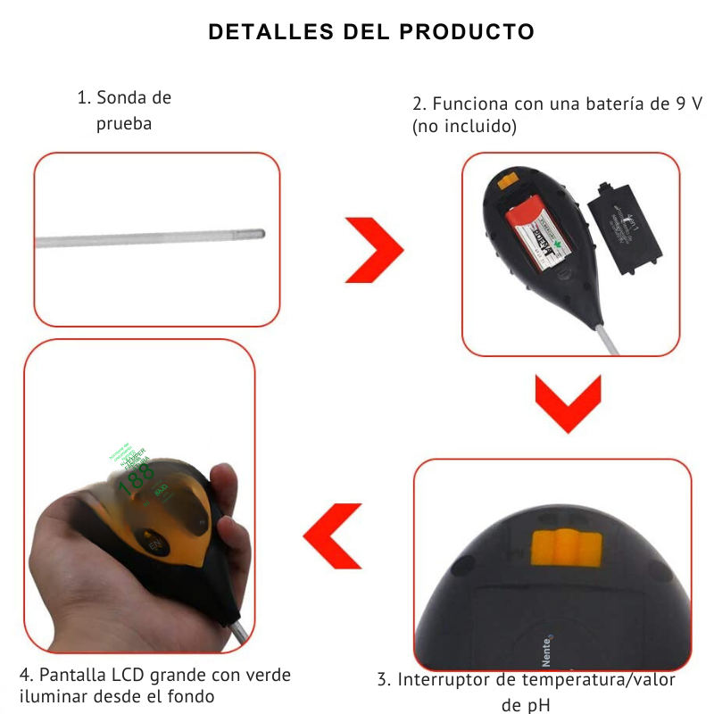 probador de pH del suelo - medidor de humedad - herramienta de jardinería - cuidado de plantas - medidor de luz - suelo ácido - suelo alcalino - cultivo de plantas - jardín interior - agricultura sostenible