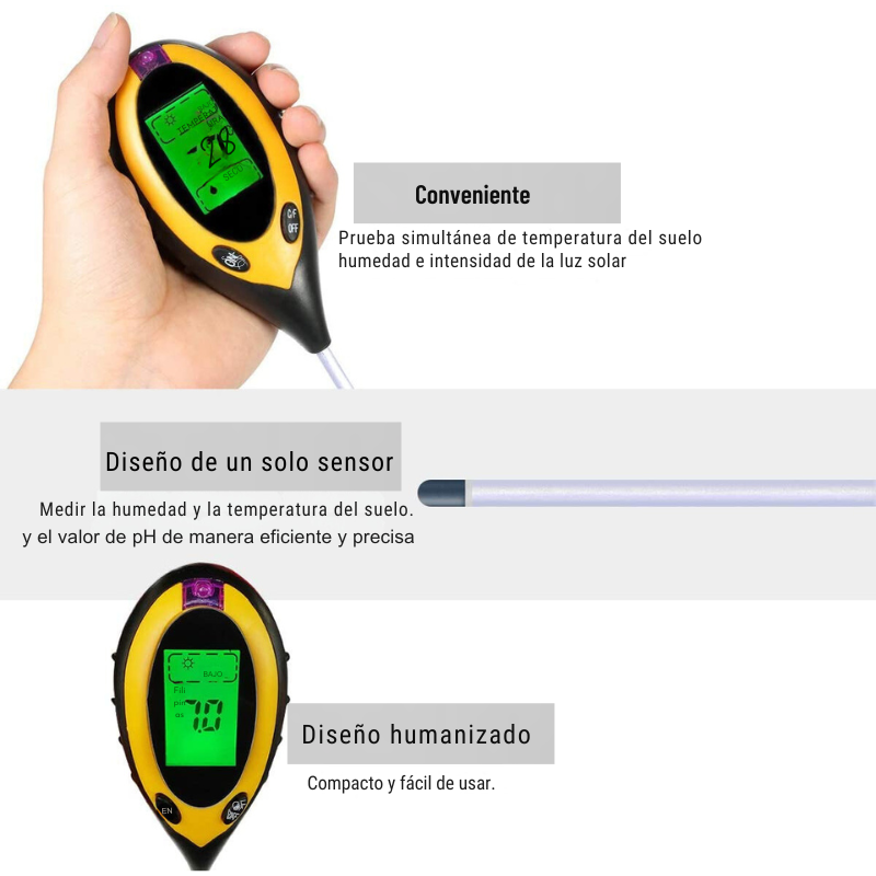 probador de pH del suelo - medidor de humedad - herramienta de jardinería - cuidado de plantas - medidor de luz - suelo ácido - suelo alcalino - cultivo de plantas - jardín interior - agricultura sostenible