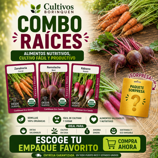 Combo Raíces con semillas de zanahoria, remolacha y rábano