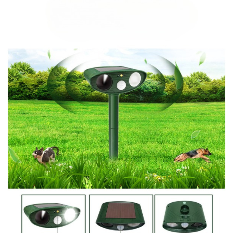 Repelente ultrasónico de animales - Disuasorio de gatos y perros - Repelente impermeable solar - Protección de jardín - Dispositivo para patio - Repelente ecológico - Energía solar recargable