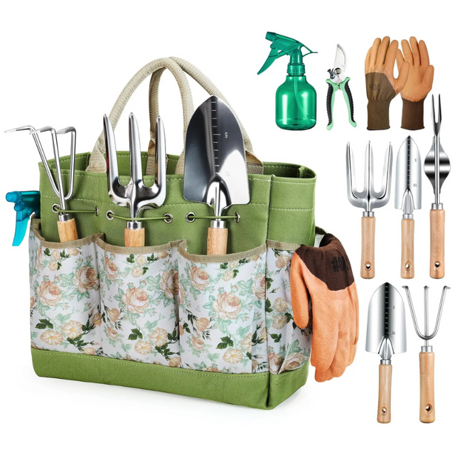 Juego de herramientas de jardinería para mujer
 - Organizador de herramientas de jardín - Herramientas de mano duraderas - Jardinería a prueba de óxido - Set de jardinería - Herramientas de jardinería ligeras - Bolsa de herramientas de jardín