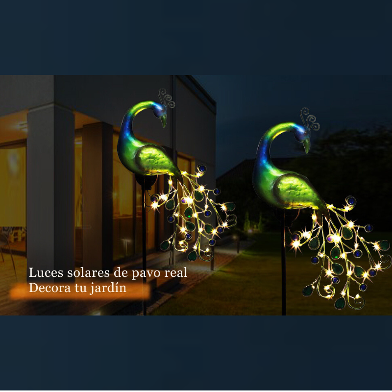 Decoración solar para jardín - Luz LED de césped - Pavo real decorativo
 - Iluminación exterior - Luces solares impermeables  - Accesorios de jardín - Regalos para jardineros