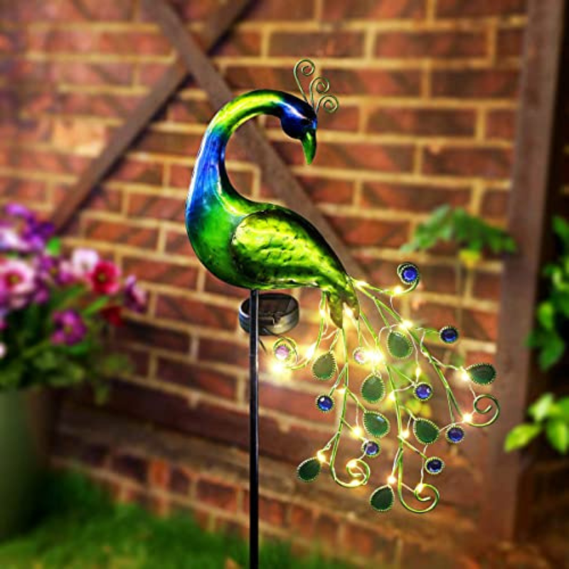 Decoración solar para jardín - Luz LED de césped - Pavo real decorativo
 - Iluminación exterior - Luces solares impermeables  - Accesorios de jardín - Regalos para jardineros