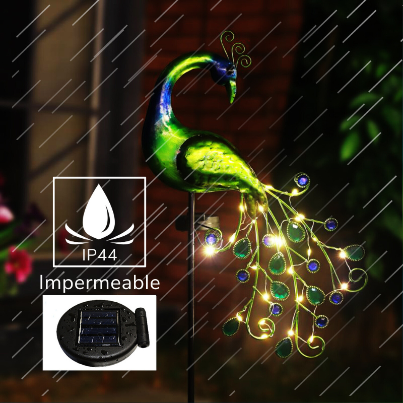 Decoración solar para jardín - Luz LED de césped - Pavo real decorativo
 - Iluminación exterior - Luces solares impermeables  - Accesorios de jardín - Regalos para jardineros