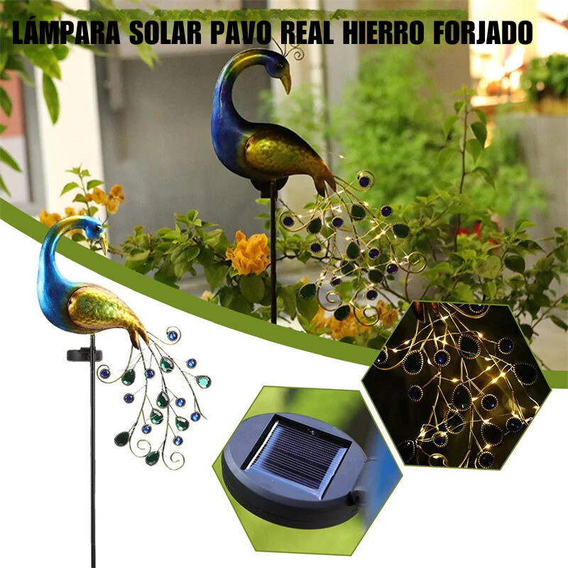 Decoración solar para jardín - Luz LED de césped - Pavo real decorativo
 - Iluminación exterior - Luces solares impermeables  - Accesorios de jardín - Regalos para jardineros