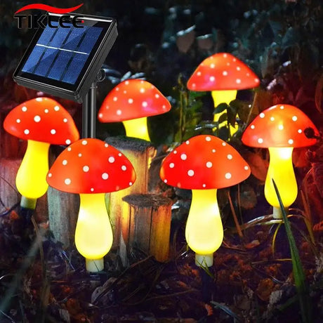 6 Luces solares de hongos para decoración de jardín y caminos -Luces solares impermeables en forma de hongo en colores multicolor, azul y rojo -Iluminación decorativa para exteriores con luces solares de hongos -Luces solares para caminos y eventos navideños en jardín