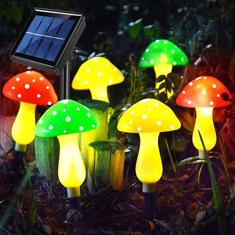 6 Luces solares de hongos para decoración de jardín y caminos -Luces solares impermeables en forma de hongo en colores multicolor, azul y rojo -Iluminación decorativa para exteriores con luces solares de hongos -Luces solares para caminos y eventos navideños en jardín