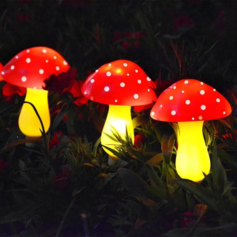 6 Luces solares de hongos para decoración de jardín y caminos -Luces solares impermeables en forma de hongo en colores multicolor, azul y rojo -Iluminación decorativa para exteriores con luces solares de hongos -Luces solares para caminos y eventos navideños en jardín