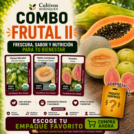 Combo Frutal II con semillas de papaya Maradol, melón Cantaloupe y guayaba
