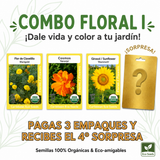 Combo Floral I con semillas de clavelillo, cosmos y girasol Mammoth para jardines coloridos.
