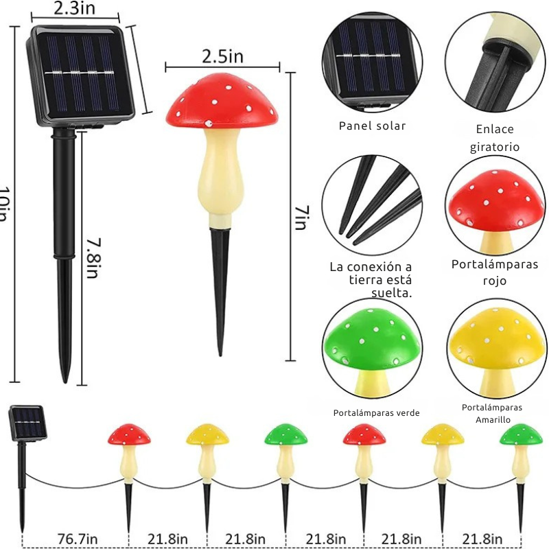 6 Luces solares de hongos para decoración de jardín y caminos -Luces solares impermeables en forma de hongo en colores multicolor, azul y rojo -Iluminación decorativa para exteriores con luces solares de hongos -Luces solares para caminos y eventos navideños en jardín